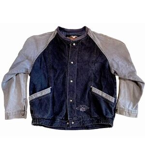 Vintage 90s Harley Davidson Made In USA Denim Jean Snap Biker Bomber Jacket L